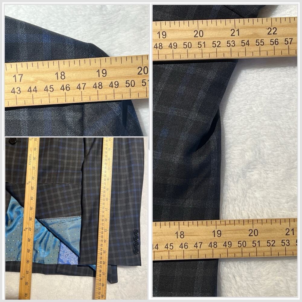 Antonio Cardinni 40L Blazer Wool Silk Blend Gray Blue Plaid - Picture 14 of 14